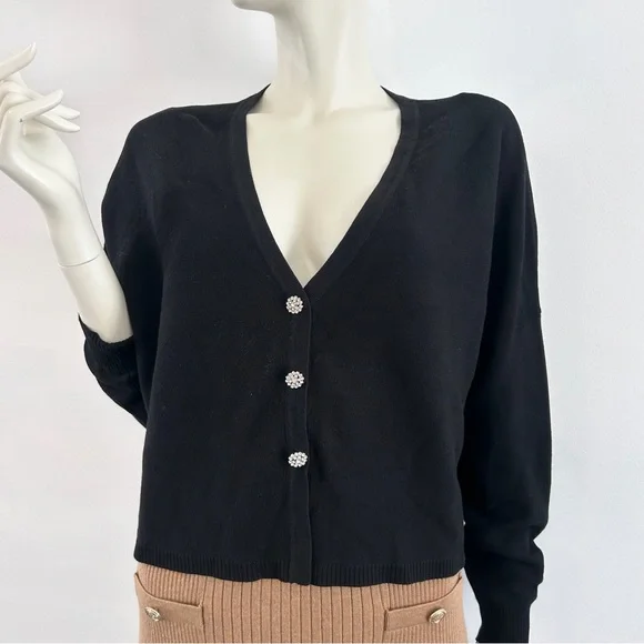 ba&sh Cropped Santana Knit Cardigan With Rhinestone Buttons - Picture 3 of 13